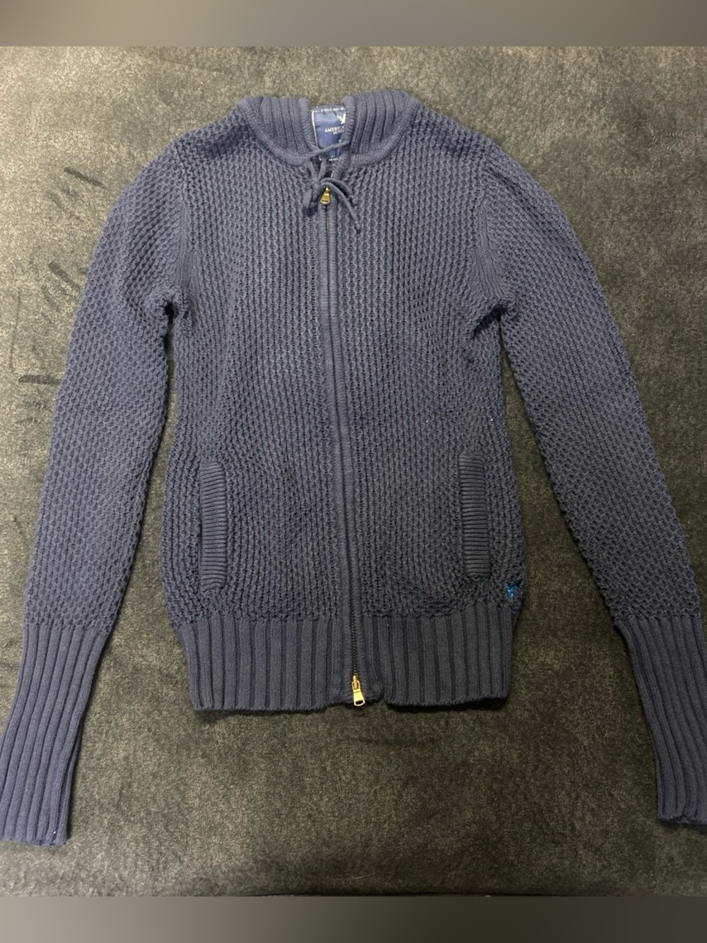 2000's American Eagle Outfitters Navy Zip-Up Knit Hoodie